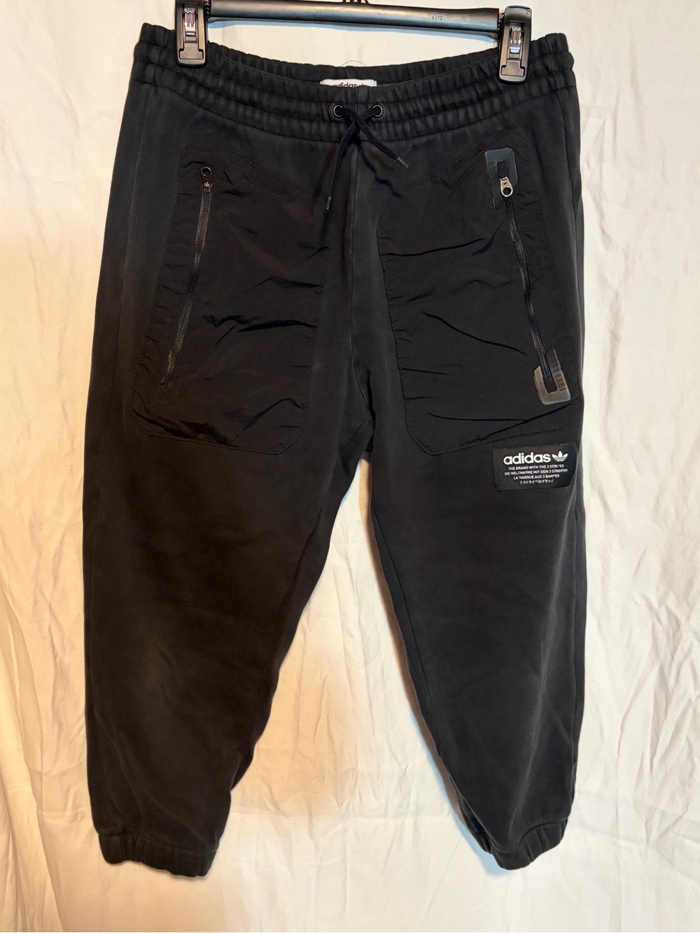 adidas Black Men’s Cropped Zipper Pocket Joggers